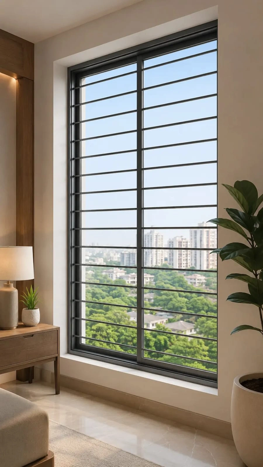 Anti-burglary mild steel window safety grills custom fitted for home in Islamabad